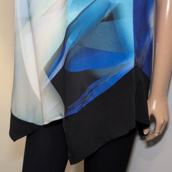 3/$20 B.L.E.U. Abstract Tunic Top Short Sleeve Asymmetric Hem Water Colours - Picture 5 of 16